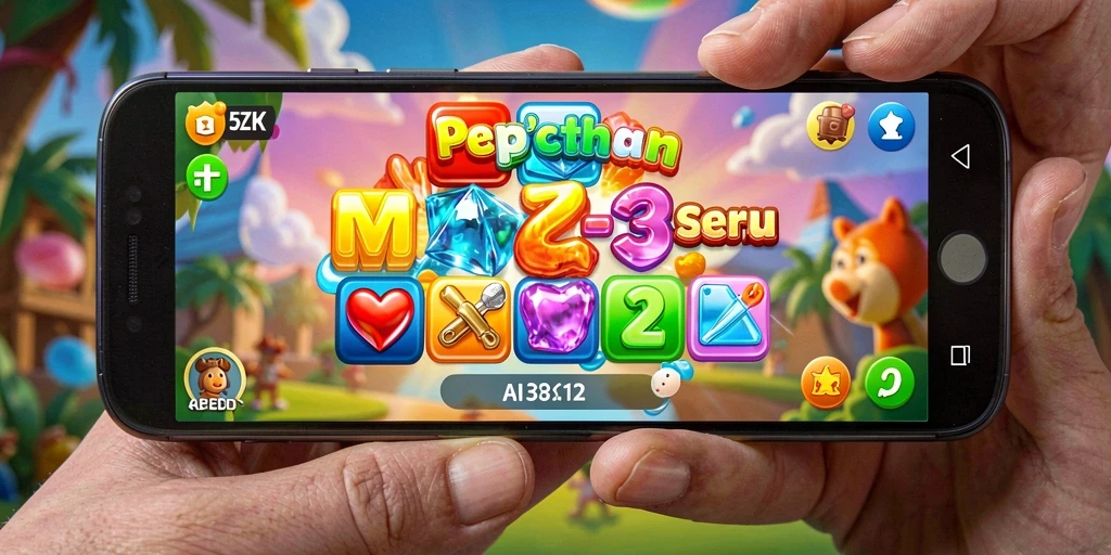 Tampilan gameplay seru 5ZK dengan warna-warni permata Match-3.