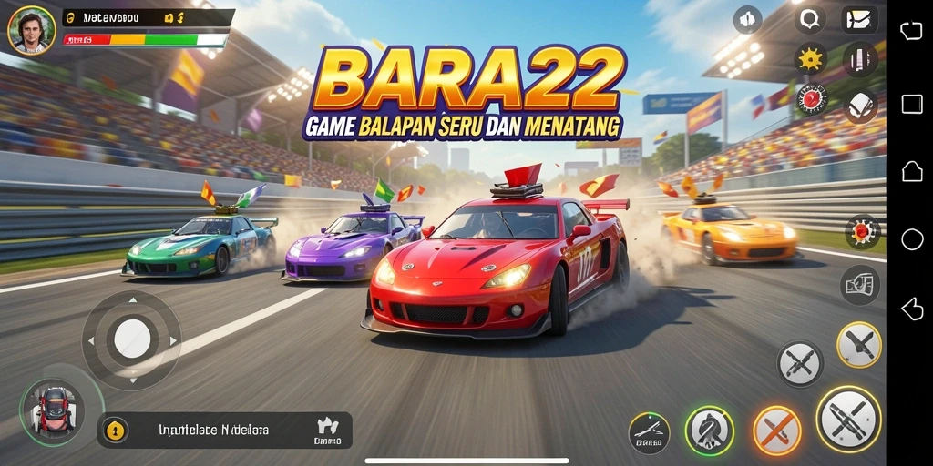 Tampilan gameplay BARA22 dengan aksi balapan yang mendebarkan.