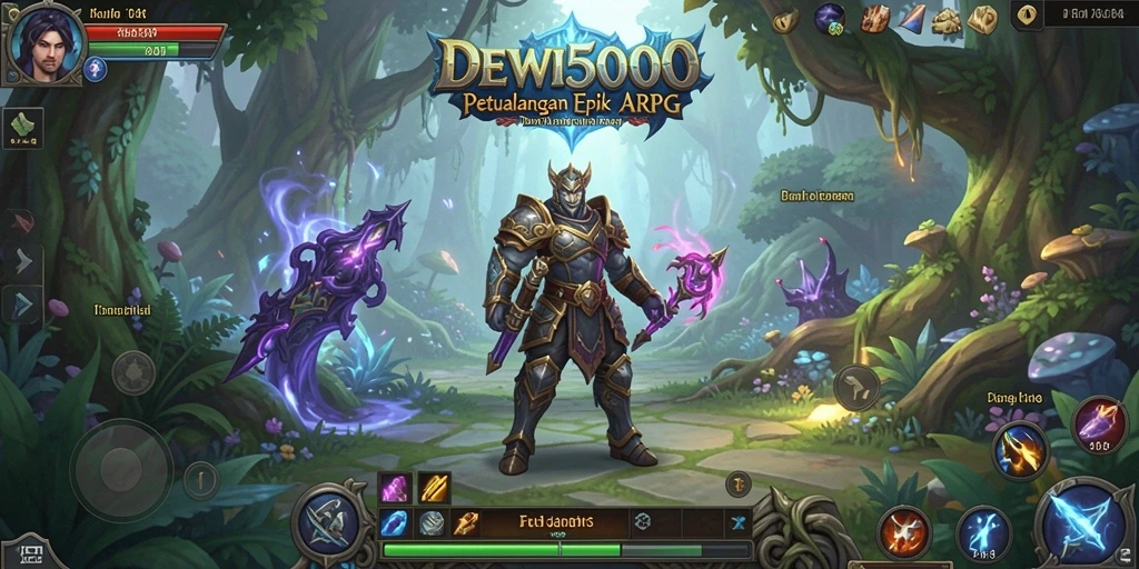 Tampilan gameplay epik DEWI5000 dalam dunia fantasi ARPG.