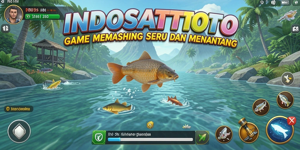 Tampilan gameplay seru INDOSATTOTO dengan berbagai ikan yang menunggu untuk ditangkap.