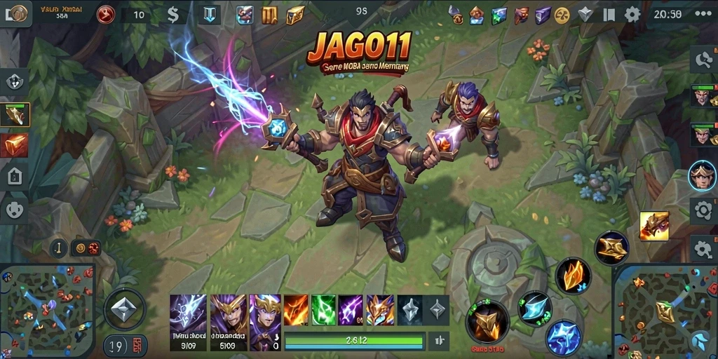Tangkapan layar utama JAGO11 menampilkan aksi menegangkan dalam pertempuran MOBA.