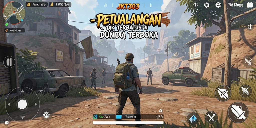 Tampilan gameplay yang menakjubkan dari JKT303 di dunia terbuka.