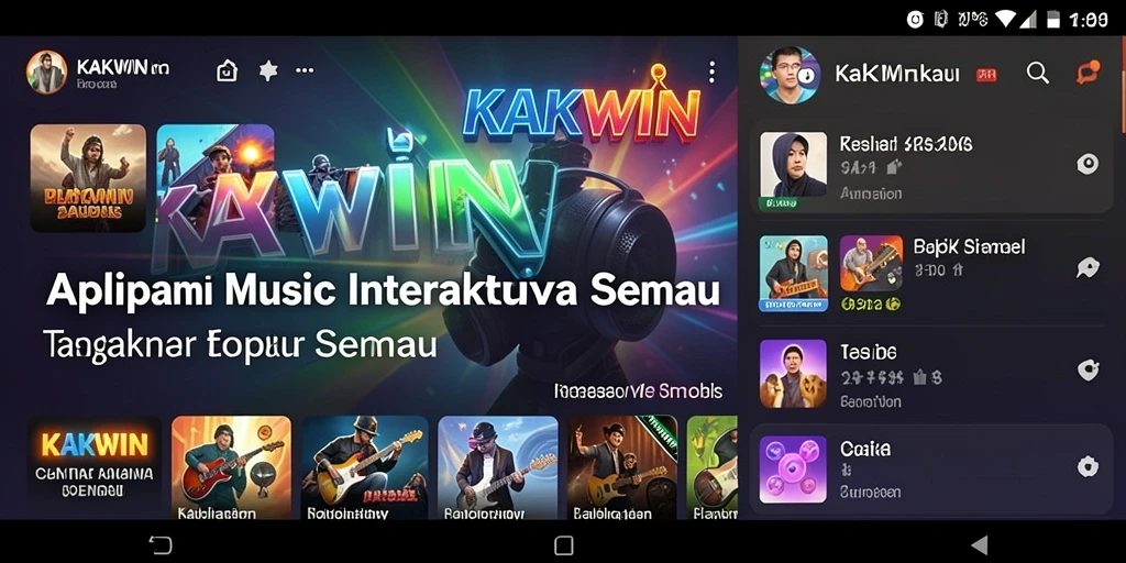 Screenshot utama KAKWIN dengan tampilan gameplay musik interaktif.