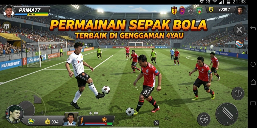 Screenshot PRIMA77 menampilkan aksi pertandingan sepak bola yang mendebarkan.