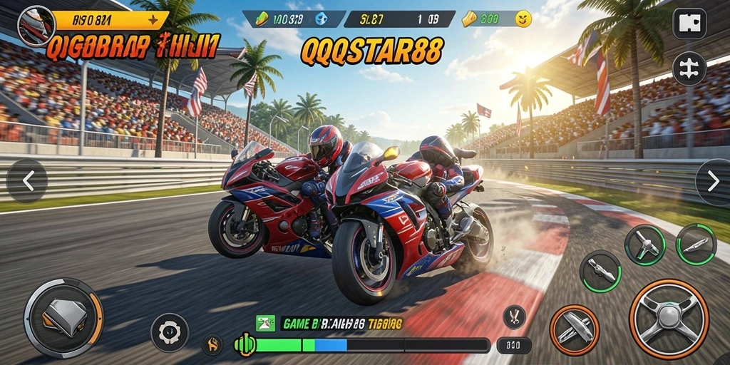 Tampilan screenshot gameplay QQSTAR88 dengan aksi balap yang mendebarkan.