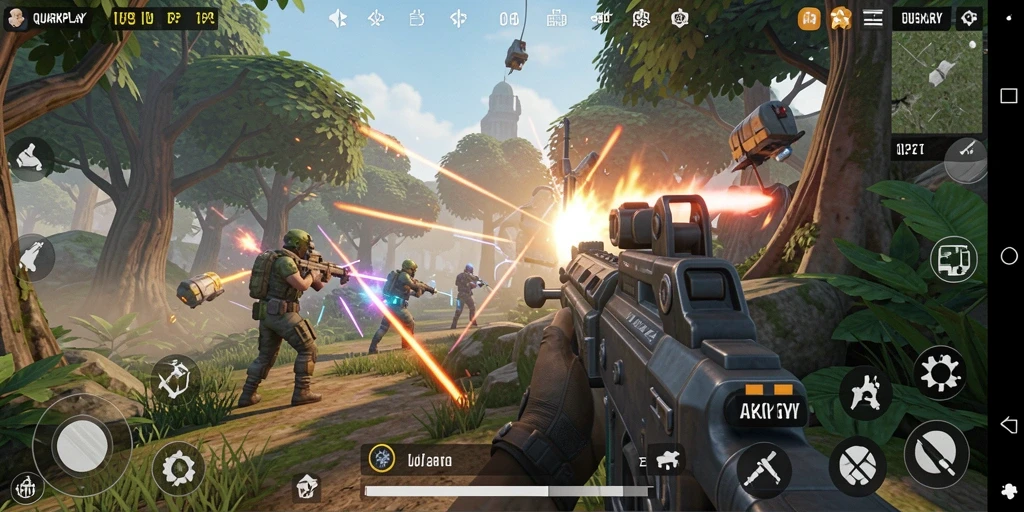 Screenshot gameplay QUARKPLAY menunjukkan aksi seru dalam TPS.