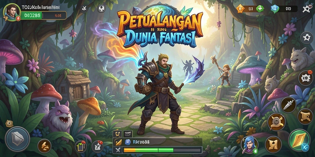 Screenshot utama TO288 menampilkan petualangan mendebarkan di dunia fantasi.