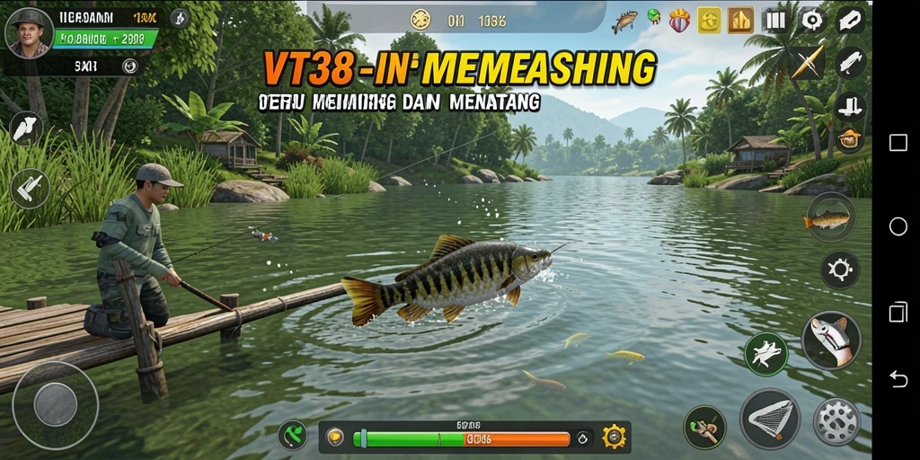 Screenshot gameplay VT38 menampilkan pengalaman memancing yang mendebarkan.